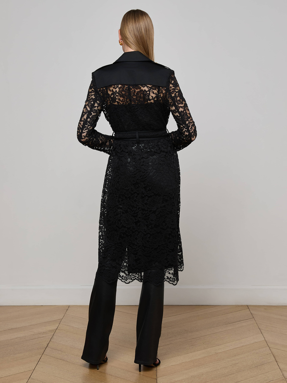 Amata Lace Trench Coat in Black | L'AGENCE