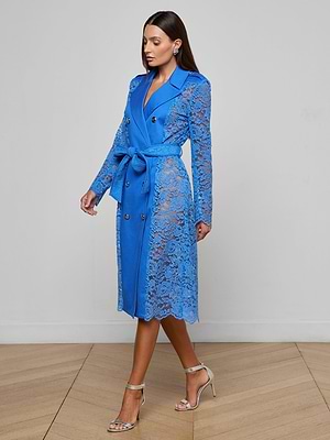 L'AGENCE Amata Lace Trench Coat In Regatta Blue L'AGENCE Amata Lace Trench Coat In Regatta Blue