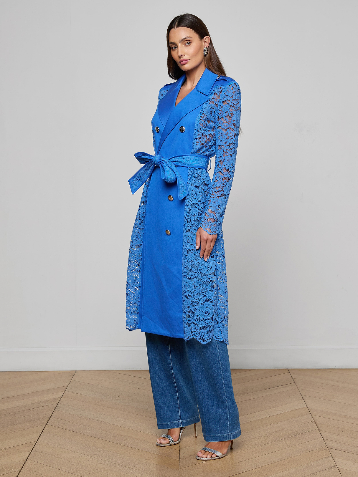 Amata Lace Trench Coat in Regatta Blue | L'AGENCE