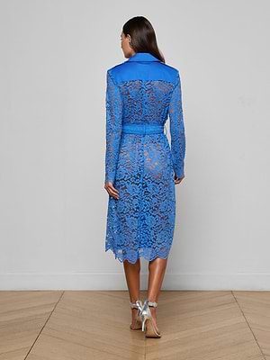 L'AGENCE Amata Lace Trench Coat In Regatta Blue L'AGENCE Amata Lace Trench Coat In Regatta Blue