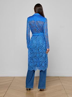 L'AGENCE Amata Lace Trench Coat In Regatta Blue L'AGENCE Amata Lace Trench Coat In Regatta Blue