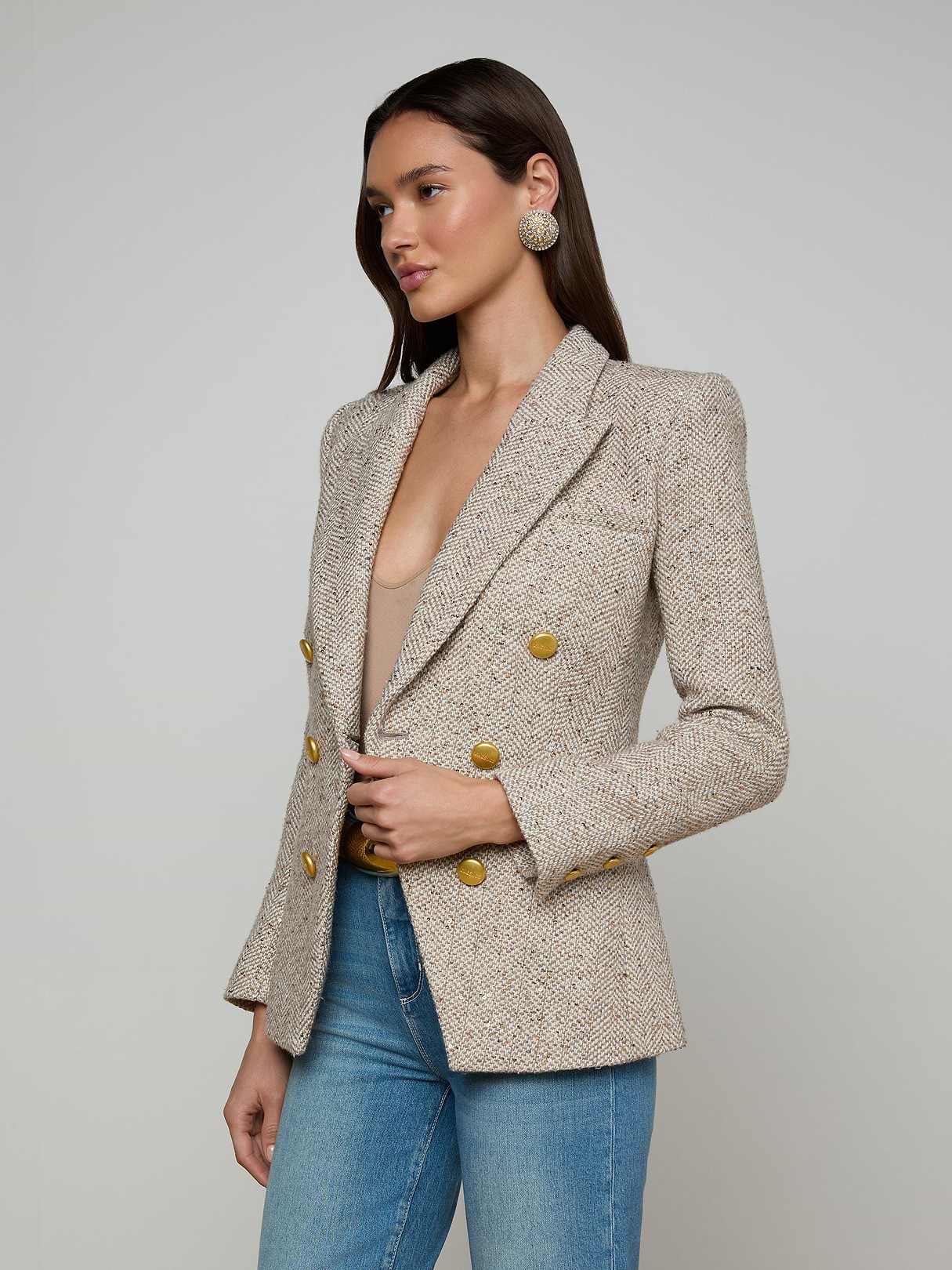 Kyomi Tweed Blazer in Neutral Multi Tweed | L'AGENCE