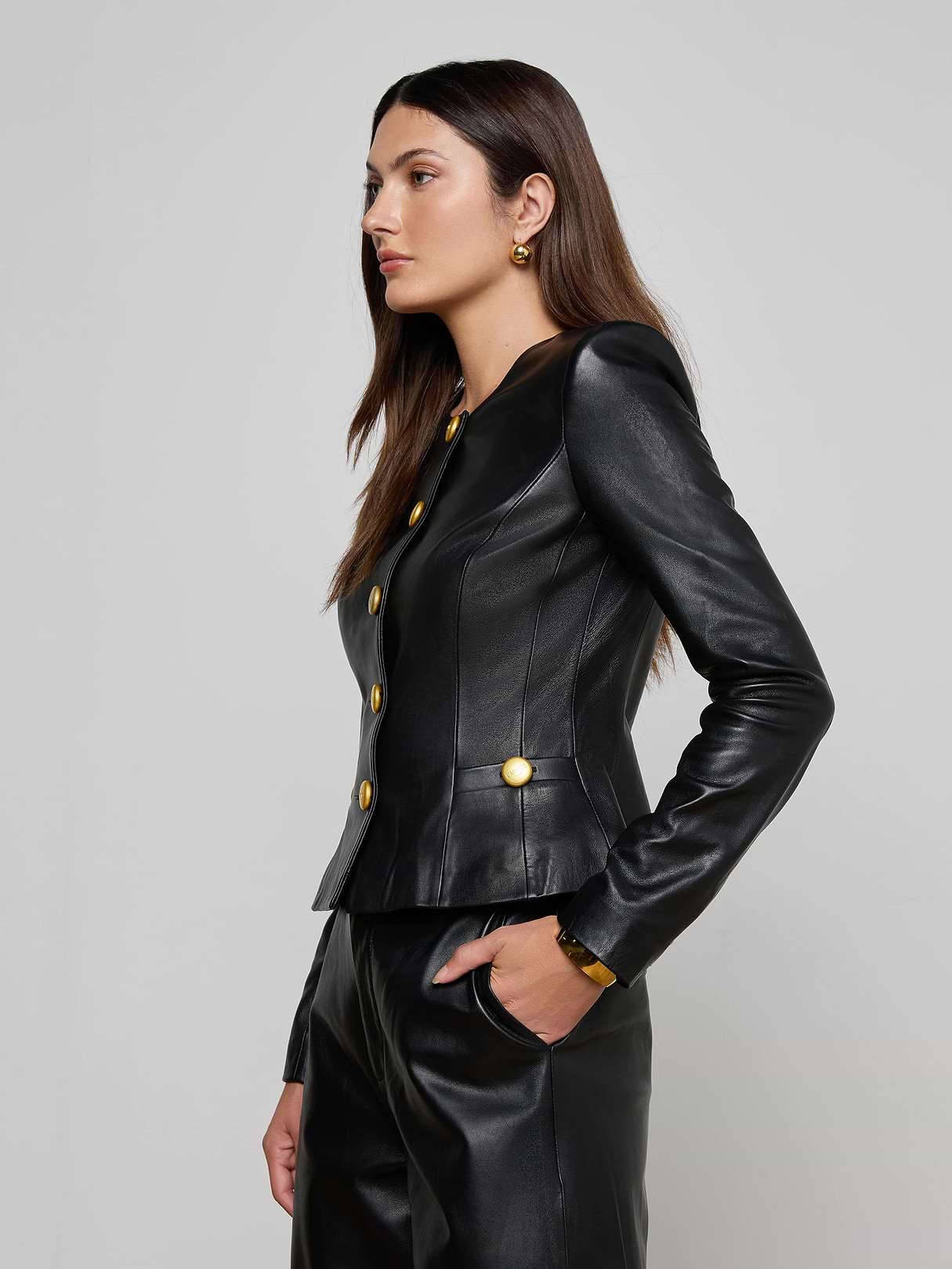 Mariella Leather Jacket in Black | L'AGENCE