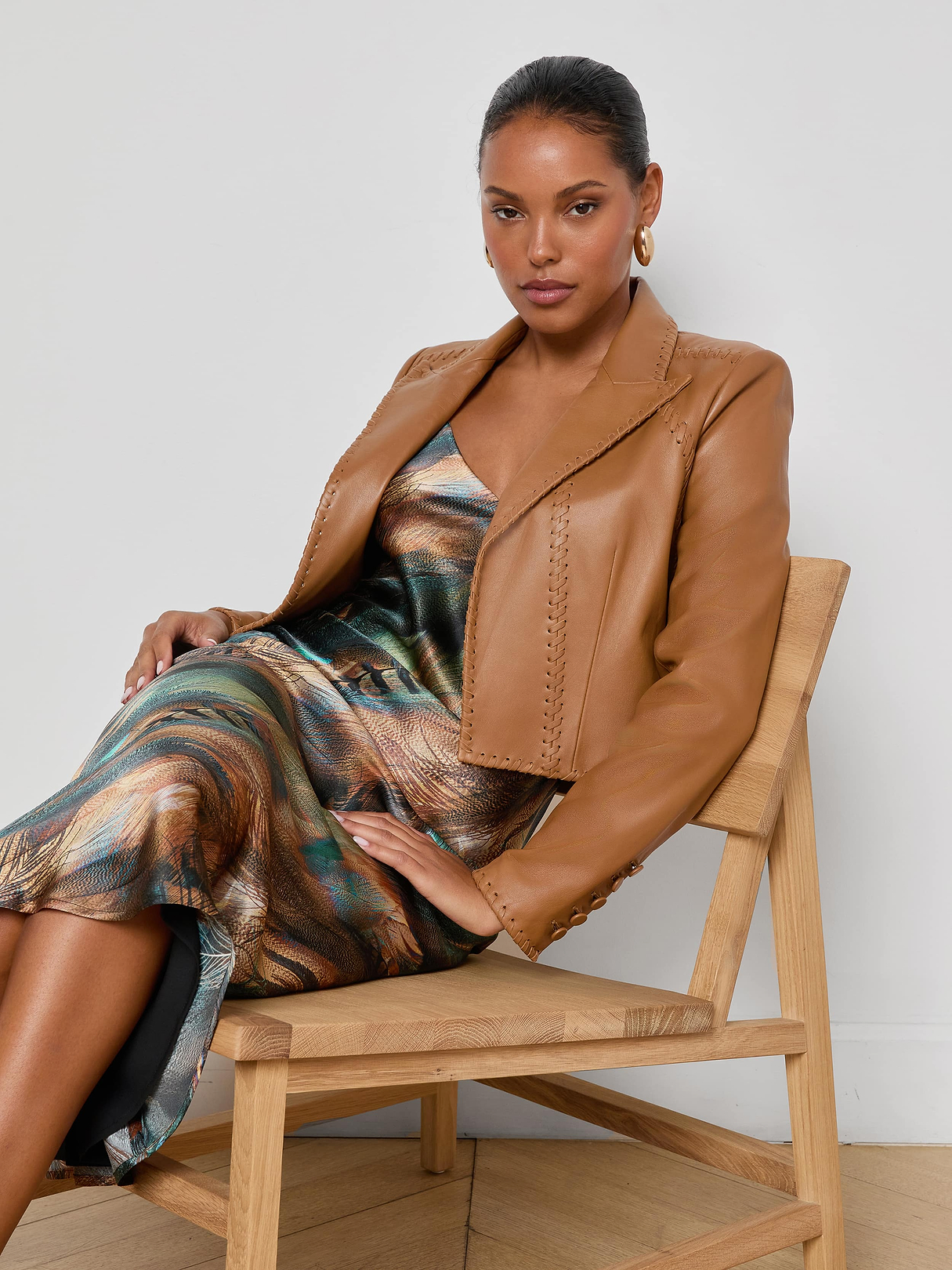 Dulcie Leather Blazer in Soft Cognac | L'AGENCE