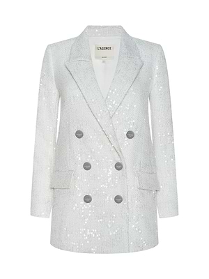 L'agence Cambrie Oversized Sequin Blazer In White Tweed/Clear Sequin L'agence Cambrie Oversized Sequin Blazer In White Tweed/Clear Sequin