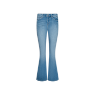 Taney Low-Rise Flare Jean in a light indigo wash, featuring front pockets and a button-and-zipper closure, displayed on a plain white background.