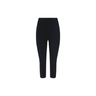 Dee Capri Pant in black, featuring a high-waisted, ankle-length design crafted from stretch fabric and displayed on a plain white background.
