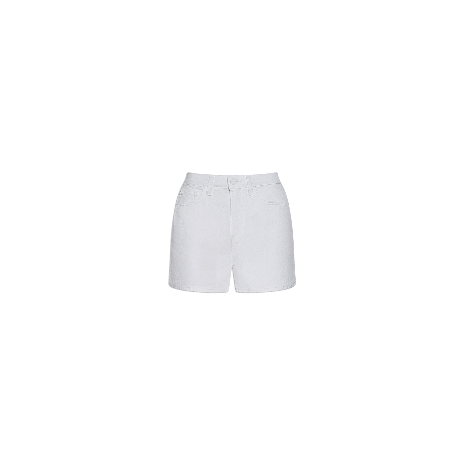 Lissania Jean Short in white features a high-waisted, tailored silhouette with front buttons and pockets, displayed on a plain white background.