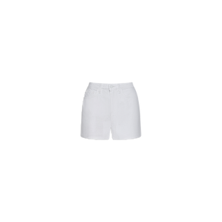 Lissania Jean Short in white features a high-waisted, tailored silhouette with front buttons and pockets, displayed on a plain white background.