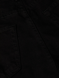 Close-up of the black denim fabric on the Lissania Jean Short, highlighting detailed stitching and the top corners of two back pockets for a tailored silhouette.