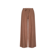Connie Linen Drawstring Trouser in brown with a wide-leg silhouette and adjustable drawstring waistband, displayed on a plain white background.