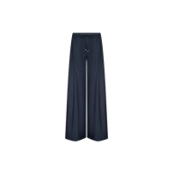 Connie Drawstring Trouser in navy blue, featuring a wide-leg business casual design with an elastic waistband and drawstring, displayed on a plain white background.