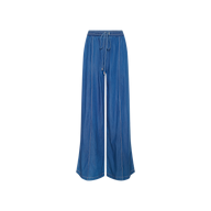 Connie Drawstring Jean in blue, featuring a relaxed wide-leg silhouette and drawstring waist, crafted from featherweight denim and displayed on a white background.