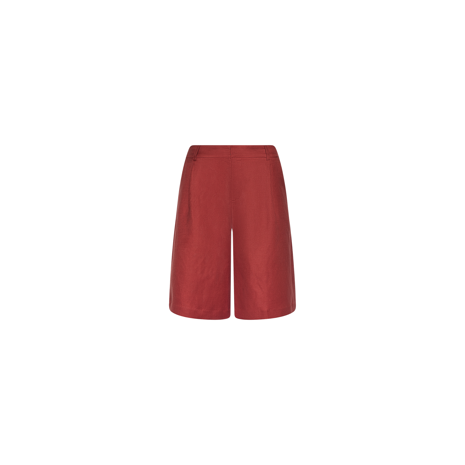 The Doretta Bermuda Short features a high-waisted, wide-leg, tailored fit in a red linen blend, cut to knee-length—ideal for summer office style and shown against a plain white background.
