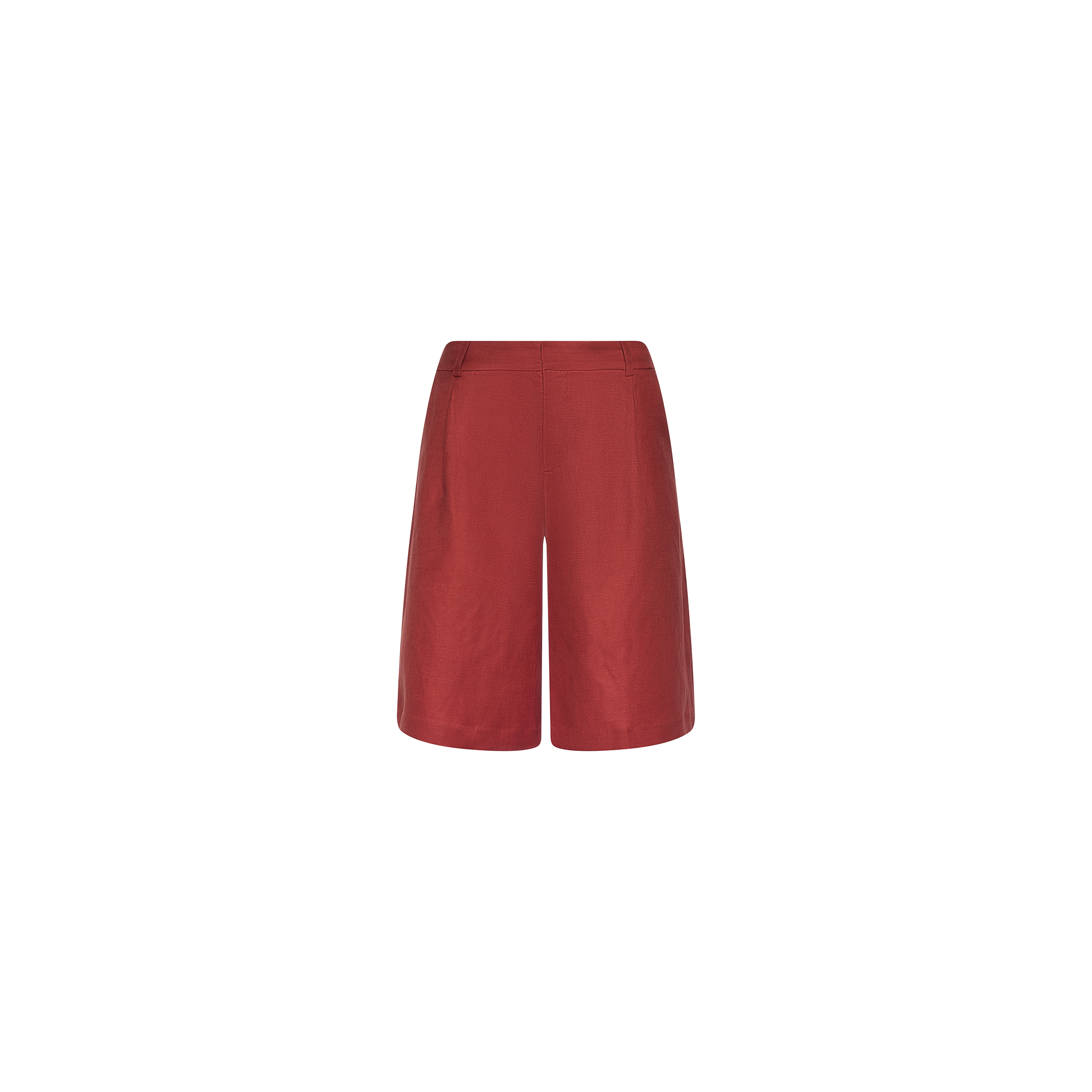 The Doretta Bermuda Short features a high-waisted, wide-leg, tailored fit in a red linen blend, cut to knee-length—ideal for summer office style and shown against a plain white background.