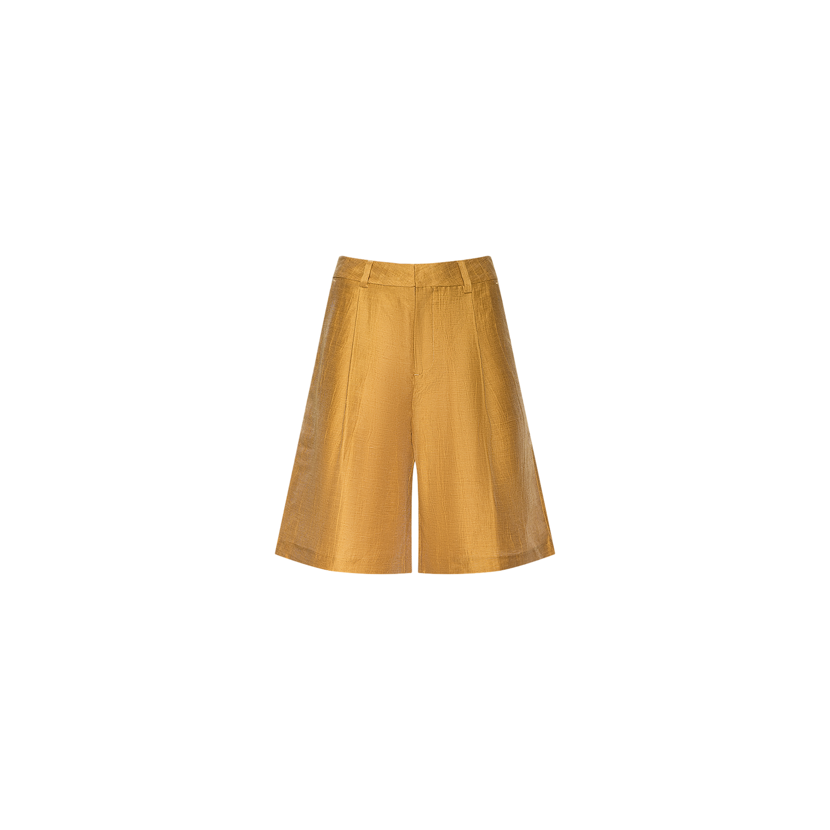 Doretta Linen-Blend Bermuda Shorts in gold, shown on a plain white background.
