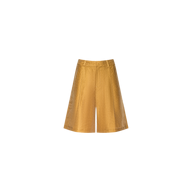 Doretta Linen-Blend Bermuda Shorts in gold, shown on a plain white background.