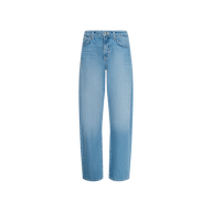 The Bex Rodeo Jean is a light blue, straight-leg denim jean made from 100 cotton, featuring a classic five-pocket design with button and zipper closure, shown against a plain white background.