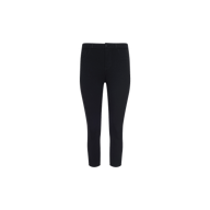 Amaris Pedal Pusher black slim-fit cropped pants, featuring a body-hugging silhouette, front button and zipper closure, and side pockets, displayed on a white background from the front.