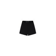 The Colt Tuxedo Short is a pair of black high-waisted shorts crafted from premium suiting fabric, featuring a matching black belt and showcased against a plain white background—ideal for polished eveningwear ensembles.