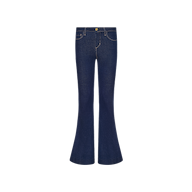Her Story Flare Jean in dark wash indigo, featuring a low-rise, slim-cut flare silhouette.