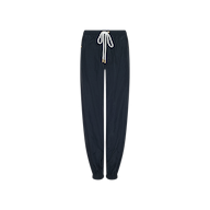 The Mariko Jogger features black, jogger-style pants made from lightweight nylon, with elastic cuffs and a white drawstring at the waist, shown against a plain white background.