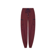 Monrose Nylon Jogger maroon water-repellant cargo pants featuring a navy drawstring waist, zippered side pockets, and utility pockets on the thighs.