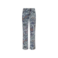 Gianna Stovepipe Jean in light-wash blue denim with a dark, intricate boho floral print.