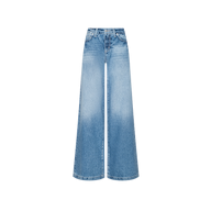 The Mabel Wide-Leg Jean features a high waist and faded blue wash—ideal for a Paris Fashion Week Spring 2027-inspired fashion presentation.