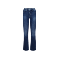 Kezia Bootcut Jean in dark blue stretch denim featuring a low-rise fit and a faded wash.