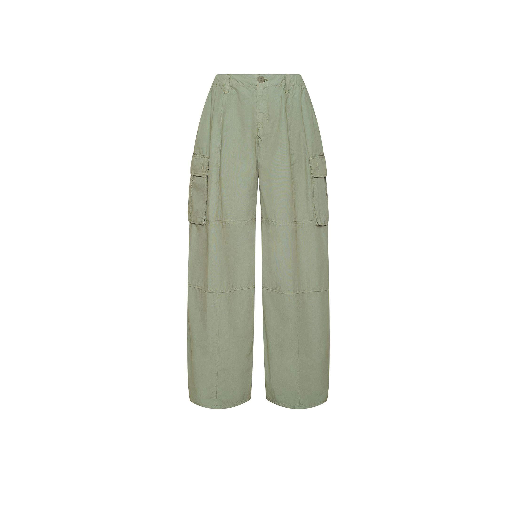 Tobi Cargo Pant in light green features wide-leg design, large side pockets, front button closure, and seam detailing, inspired by Paris Fashion Week Spring 2027. Displayed on a plain white background.