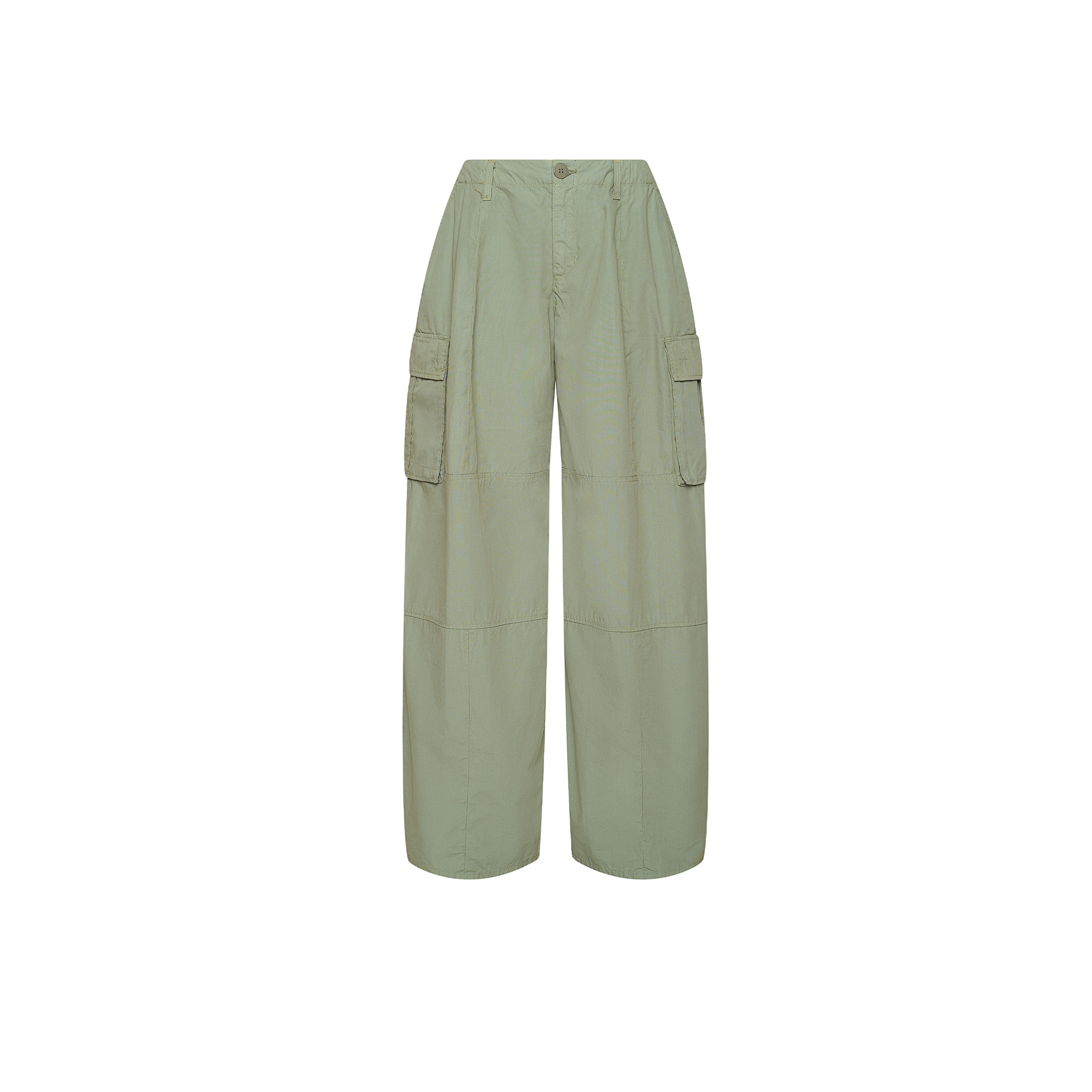 Tobi Cargo Pant in light green features wide-leg design, large side pockets, front button closure, and seam detailing, inspired by Paris Fashion Week Spring 2027. 