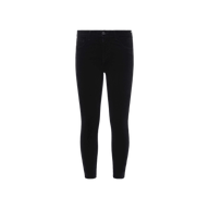The Margot Cropped Skinny Jean is crafted from stretch denim in a classic black wash, shown on a white background from the front to highlight its button closure and classic five-pocket design. Featuring a high-rise waist and skinny fit, this jean delivers a sleek, modern silhouette.