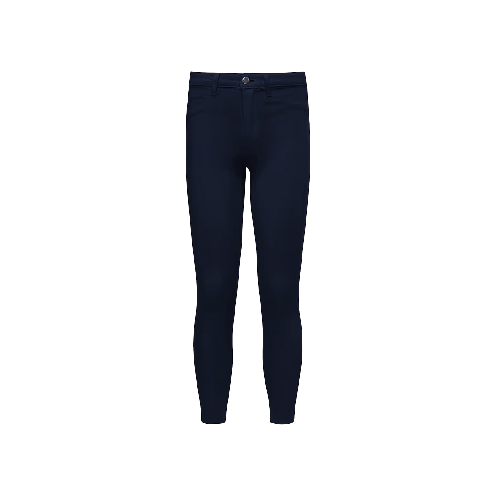 A pair of Margot Coated Cropped Skinny Jeans displayed on a plain white background. Crafted from premium stretch denim, these jeans feature a button and zip closure, belt loops, contoured waistband, and front and back pockets with a tapered leg fit.