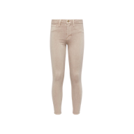 Margot Cropped Skinny Jean in light pink high-rise stretch denim, designed with a contoured waistband, button and zipper closure, and front and back pockets, shown against a plain white background.