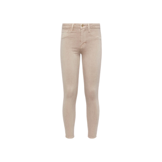 Margot Cropped Skinny Jean in light beige, crafted from stretch denim with a high-rise contoured waistband, button and zip closure, classic five-pocket design, and an ankle-length cut, displayed on a plain white background.