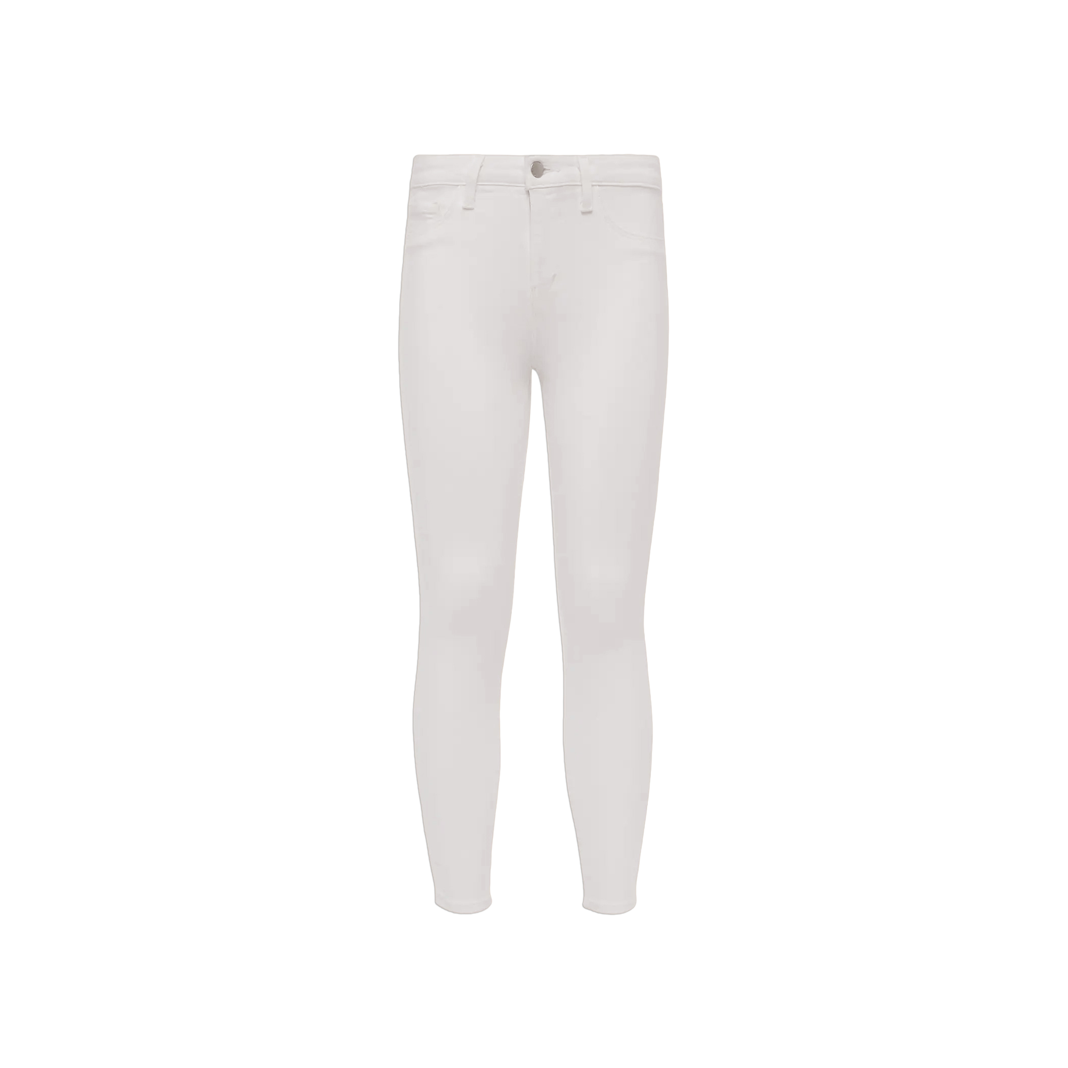 Margot Cropped Skinny Jean in white, crafted from stretch denim with a high-rise fit, features a button and zip closure, front and back pockets, and an ankle-length silhouette.