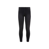 The Margot Cropped Skinny Jean is a pair of black high-rise skinny jeans featuring a contoured waistband, front and back pockets, and a classic five-pocket design, crafted from stretch denim and displayed on a plain white background.