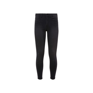 Margot Cropped Skinny Jean in black high-rise stretch denim, featuring a contoured waistband, five pockets, and belt loops, displayed on a plain white background.