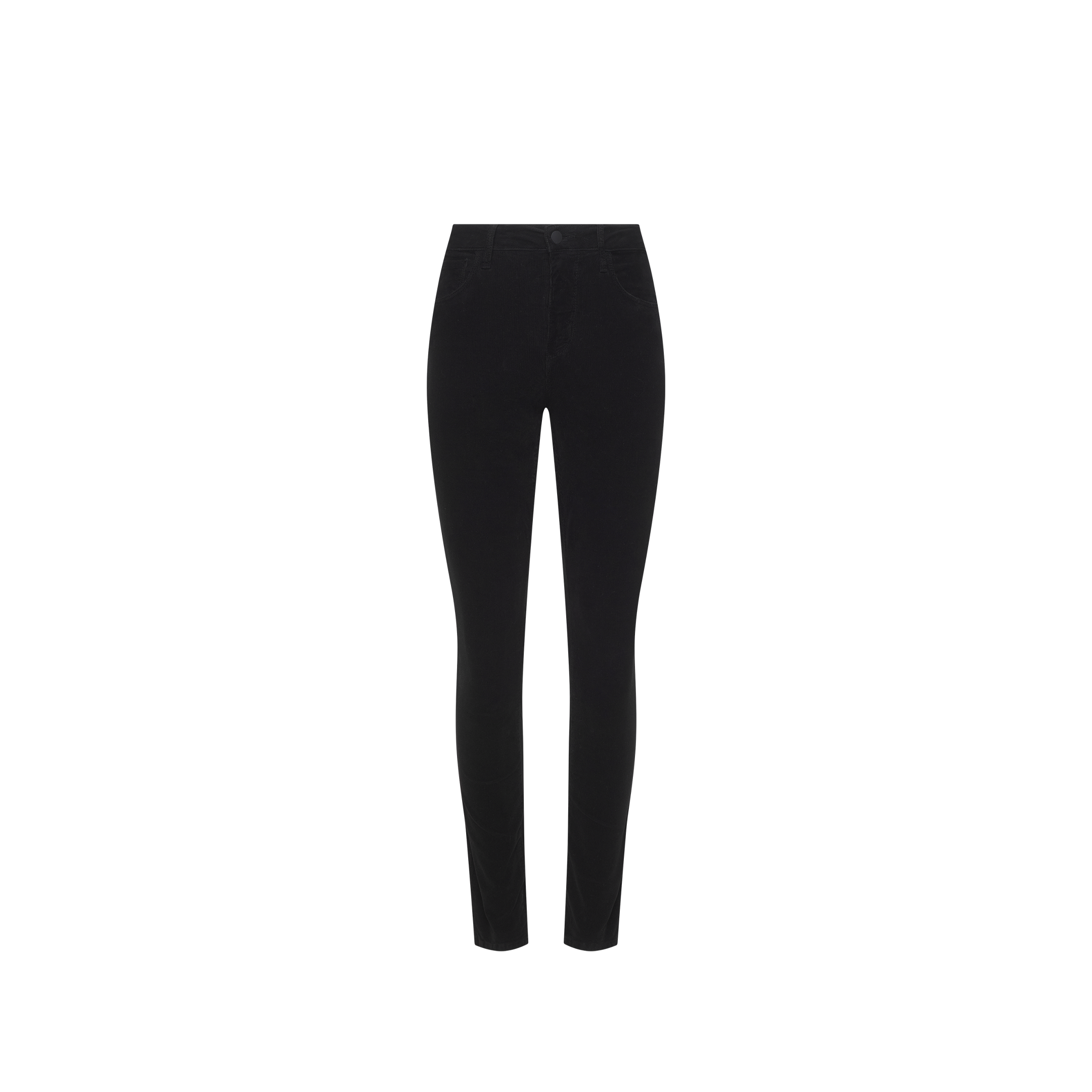 Black Marguerite Corduroy Skinny Pant in a high-rise, ribbed corduroy fabric.