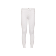 The Marguerite Skinny Jean is shown from the front against a plain white background. These white skinny jeans feature a button and zipper closure, two front pockets, and two back pockets. Crafted from high-recovery fabric, the Marguerite Skinny Jean offers lasting comfort and a sleek fit.