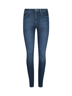 The Marguerite Skinny Jean features a classic blue wash, button and zip closure, front and back pockets, and a subtle fade—ideal for embracing Fall 2026 trends inspired by New York Fashion Week.