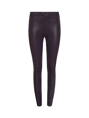 The Marguerite Coated Skinny Jean by L'AGENCE is a high-waisted, skinny-fit denim in dark purple with belt loops plus front and back pockets, shown on a white background.