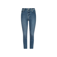 The Sada Cropped Slim-Leg Jean is shown from the front, featuring a button and zipper closure, classic five-pocket design, and a slightly faded wash. The jeans are displayed against a plain white background.