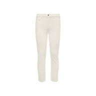 Introducing the Sada Slim-Leg Cropped Jean: Featuring a flattering high-rise fit, these white denim jeans are crafted from stretch denim and designed with a classic five-pocket style, button closure, and raw hems at the ankles.