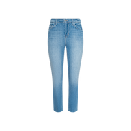 The Sada Cropped Slim-Leg Jean features a light blue, high-waisted design with a slim-leg silhouette and classic light wash, shown against a plain white background.