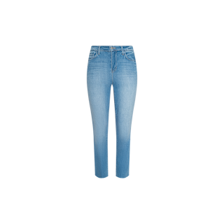 The Sada Cropped Slim-Leg Jean features a light blue, high-waisted design with a slim-leg silhouette and classic light wash, shown against a plain white background.