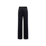 The Pilar Silk Wide-Leg Pant, shown from the back in black with a high-waisted, wide-leg silhouette, is displayed on a plain white background.