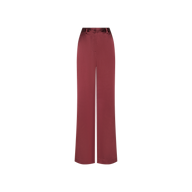 The Pilar Silk Wide-Leg Pant, designed in a deep burgundy hue with a high-rise and wide-leg silhouette, is shown against a plain white background.