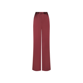 The Pilar Silk Wide-Leg Pant, a high-waisted silk trouser in deep burgundy, is displayed against a plain white background.